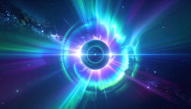 Vibrant Aurora Borealis Wave Function Visualized As A Cosmic Energy Phenomenon In Deep Space