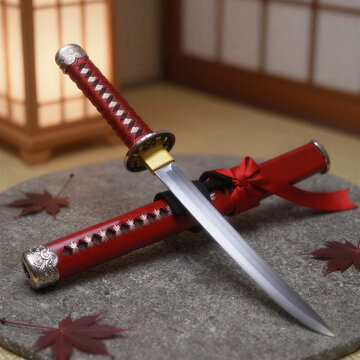 Red Lacquer Wakizashi Maple Leaves