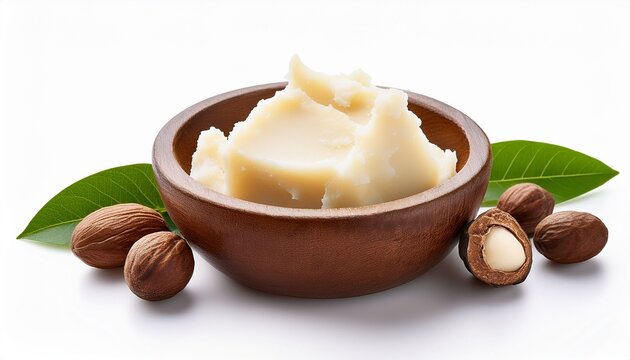 natural shea butter and shea nut isolated on white background