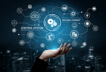 Fototapeta premium Modern automation drives workflow efficiency by connecting systems, people, and data. With intelligent automation, businesses unlock potential through seamless integration and automation tools. Spline