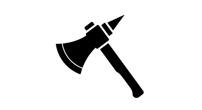 Vector illustration of black silhouette icon of a tactical tomahawk axe on a transparent background