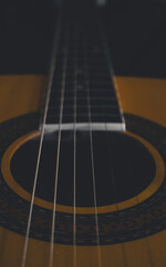Fototapeta premium Vanishing Lines of Bronze Strings and Golden Wood