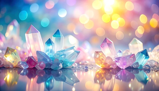 カラフルな結晶が光を反射して輝く幻想的で華やかな抽象背景の美しい構図