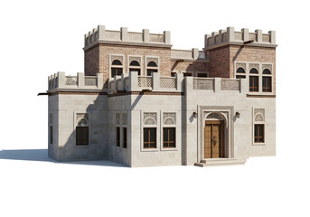 Fototapeta premium 3D rendering of a medieval castle with stone walls and towers