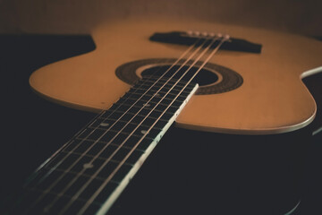 Fototapeta premium Olive Toned Acoustic Curves and Fading Wooden Textures