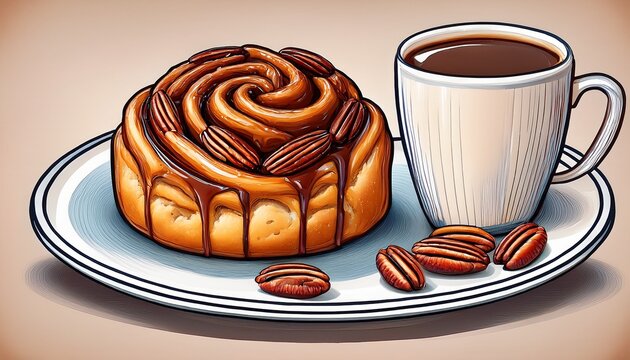 pecan sticky bun with coffee ai generation