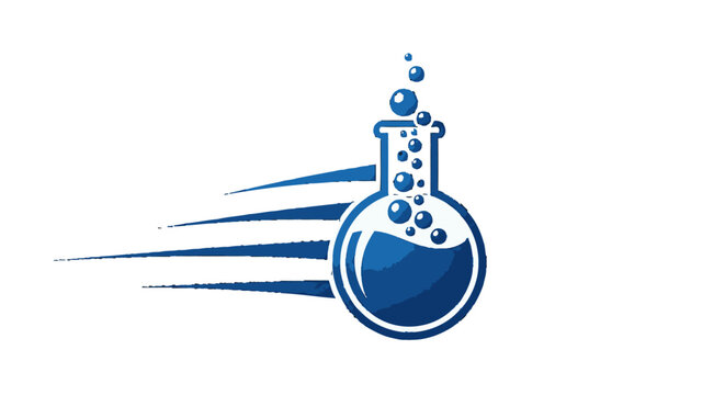 A blue flask with bubbles and motion lines.