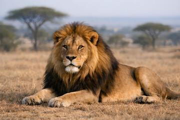 Adult male lion isolated on transparent background for financial and tax campaign design © Lupion