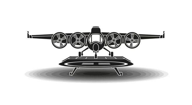 Futuristic Urban Electric Aircraft Silhouette on Helipad