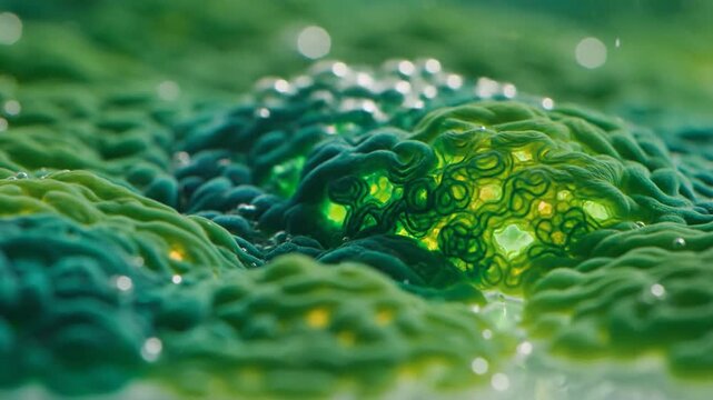 Detailed Close-Up of Algae Texture, Showing Organic Bioenergy Growth Under Light