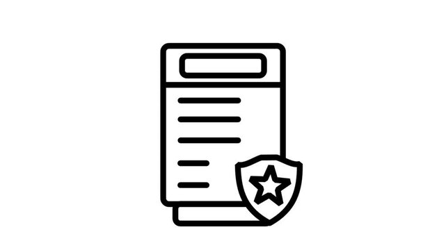 Protected Star Document* Motion Icon. Animated document icon with a star badge and shield, representing top-tier secure files, premium protected data, or certified reports.