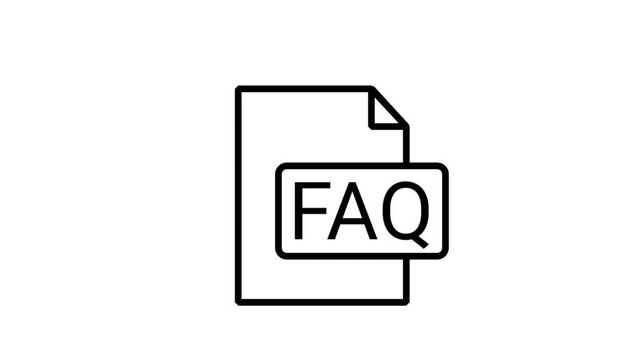 FAQ Document Motion Icon. Animated document icon with "FAQ" text, representing frequently asked questions, customer support guides, and help center documentation.