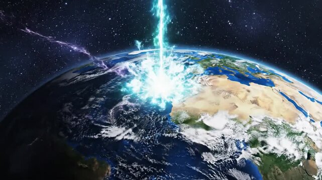 Energetic Lightning Streams Surrounding Planet Earth in Outer Space, Illustrating Global Power Transfer