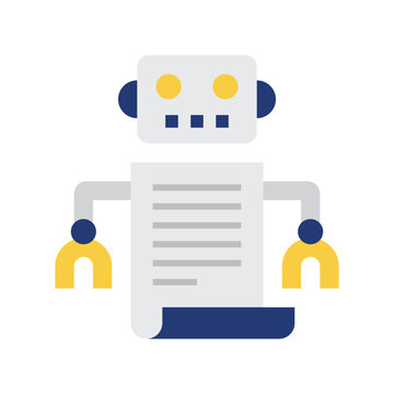 Blue, yellow, and gray robots txt icon with flat style
