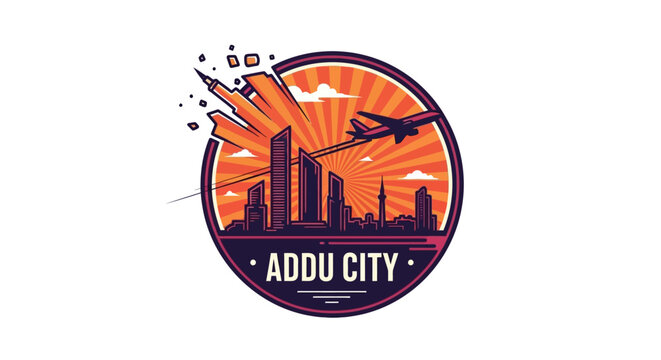 Addu City Logo - Artistic Illustration of Cityscape and Airplane.