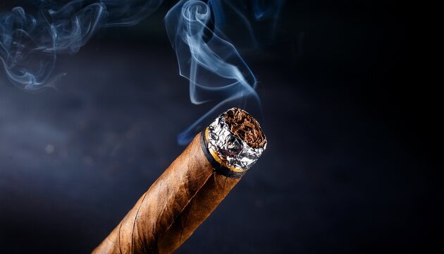 cuban cigar on a dark background with smoke close up
