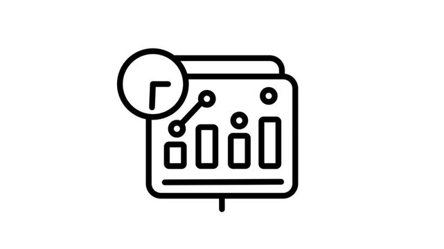 Real-Time Dashboard Motion Icon. Animated monitor icon displaying charts and a clock, representing real-time data monitoring, business analytics, and performance tracking.
