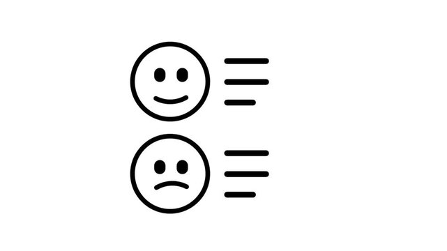 Customer Satisfaction Survey Motion Icon. Animated icon with happy and sad faces next to list lines, ideal for customer satisfaction surveys and feedback forms.