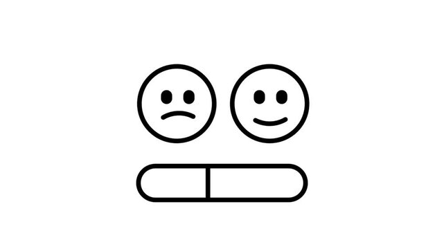 Feedback Sentiment Motion Icon. Animated icon with happy/sad faces and a scale bar, representing customer sentiment analysis, user satisfaction levels, and survey feedback metrics.