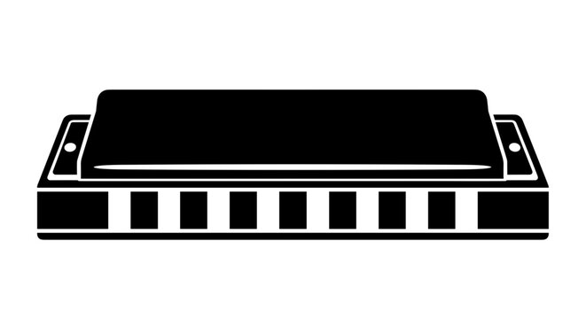 Black and white harmonica illustration.