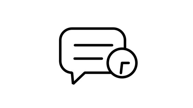 Timed Message Motion Icon. Animated line icon of a speech bubble with a clock, representing scheduled messaging, time-bound communication, or delayed responses in business software.