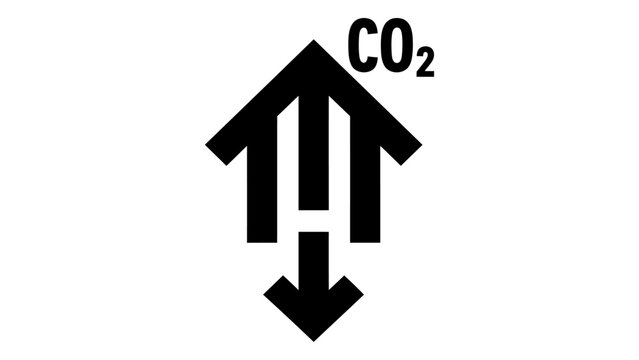 Carbon dioxide emission and reduction icon, co2 gas symbol with upward and downward arrows, climate change and environme