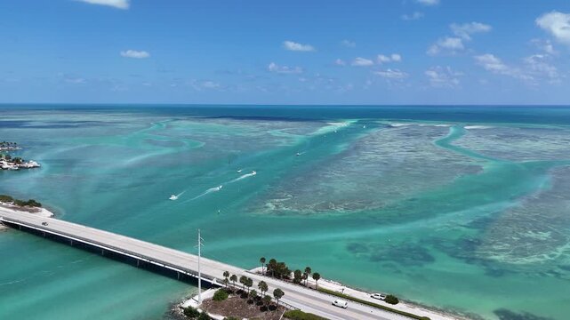 Still shot of the Whale Harbor Channel Bridge along the Overseas Highway at Islamorada in the Florida Keys