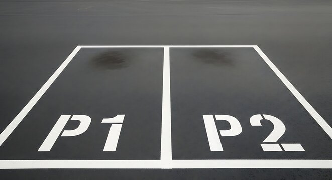 Asphalt Parking Lot Section with Marked Parking Spaces
