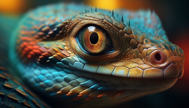 close up of a lizard s face with a blurry background snake eye