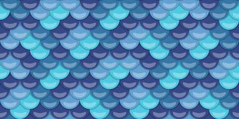 Seamless aquatic pattern of overlapping scales in serene blues and purples.  Perfect for backgrounds, textures, or design elements evoking ocean themes, serenity, or fantasy. © Olena