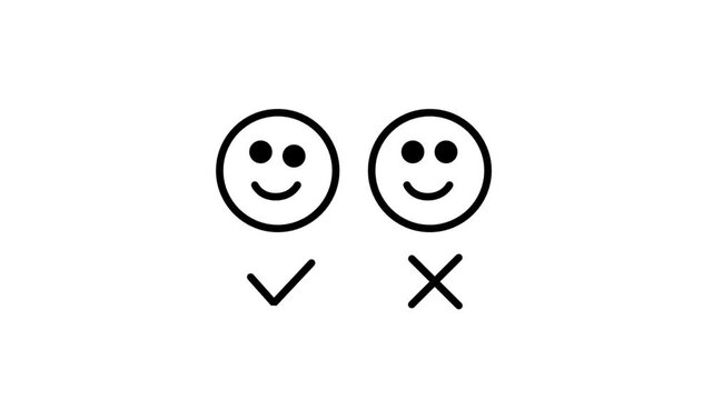 Satisfaction Scale Motion Icon. Animated icon featuring happy and sad faces with check and cross marks, representing customer feedback, survey results, and user mood analysis.