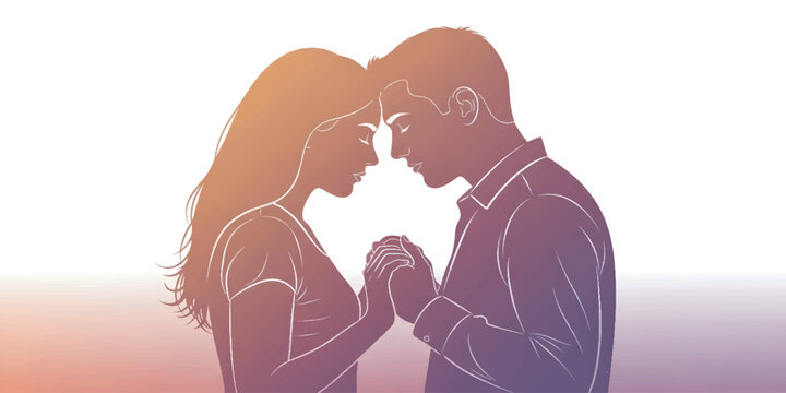 Loving Couple Holding Hands Face to Face.