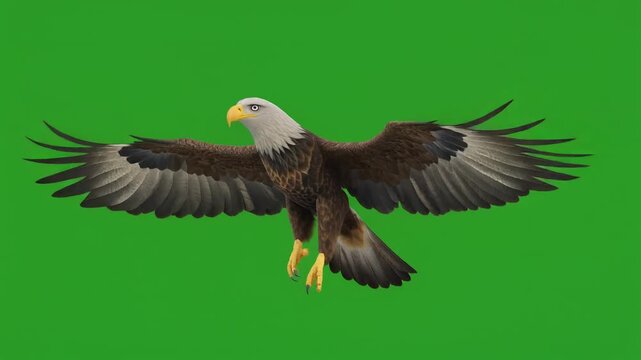 Eagle CG 3D Flying Animation Loop with Wing Flap Motion and Ultra Realistic Feathers on Greenscreen