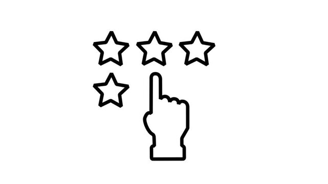 Rating Stars Motion Icon. Animated icon of a hand selecting stars, representing customer ratings, service feedback, product quality evaluation, and user satisfaction assessment.