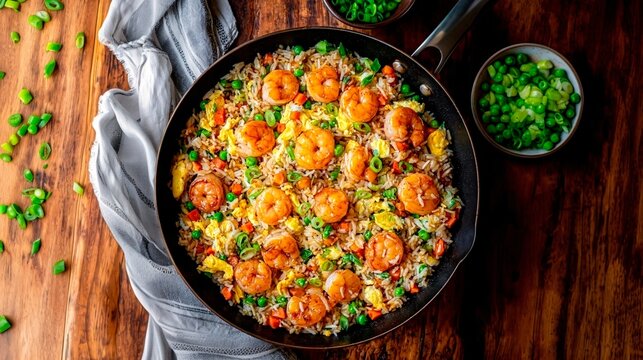 Pan-fried rice with shrimp and vegetables