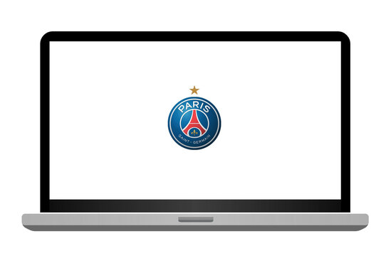 PSG Paris Saint Germain football club on a laptop screen
