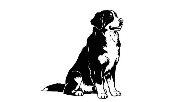 Serene vector outline of a majestic Bernese mountain dog with a gentle gaze. transparent.