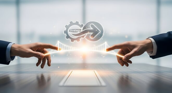 Business collaboration for sustainable future, bridging connections with circular economy principles and continuous improvement for global progress