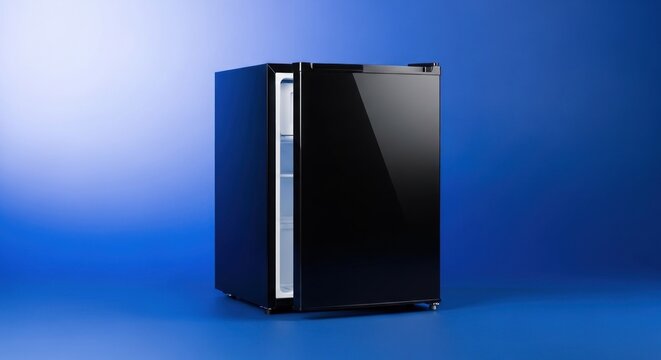 Sleek Black Gaming Console on Blue Background.