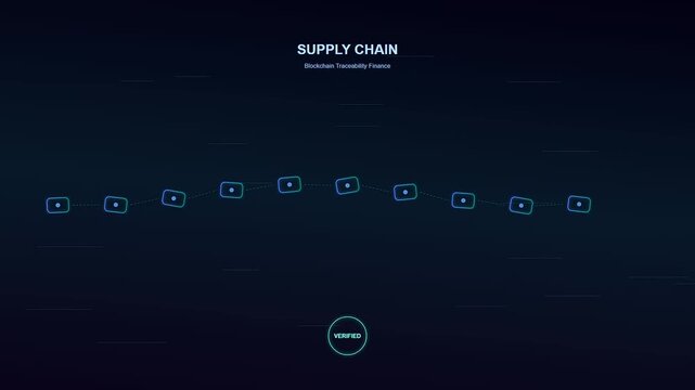 A dynamic digital visualization of circular economy financing through a glowing blockchain network representing global supply chain traceability and secure financial verification