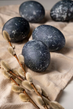 Colored Easter eggs with natural dye carcade tea from hibiscus flowers