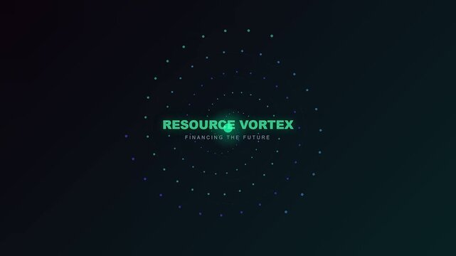 A motion graphics sequence highlighting circular economy financing through an expanding neon particle vortex that symbolizes sustainable growth and futuristic global investment strategies