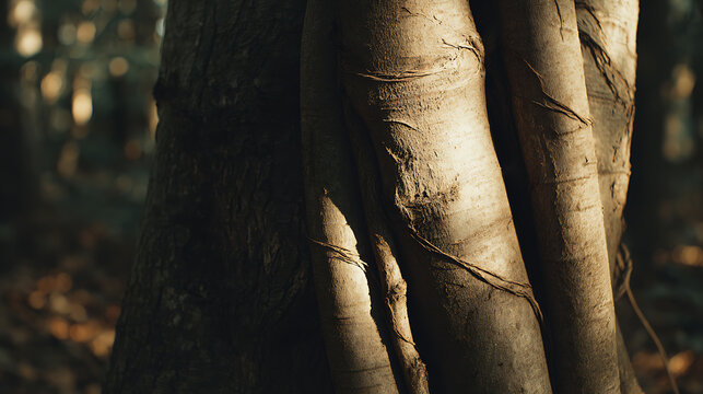 Closeup of tree trunks in forest for educational projects and academic promotions