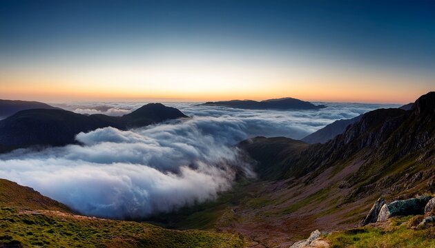 Spectacular Cloud Inversion Weather Over Snowdonia Mountains In Wales Uk