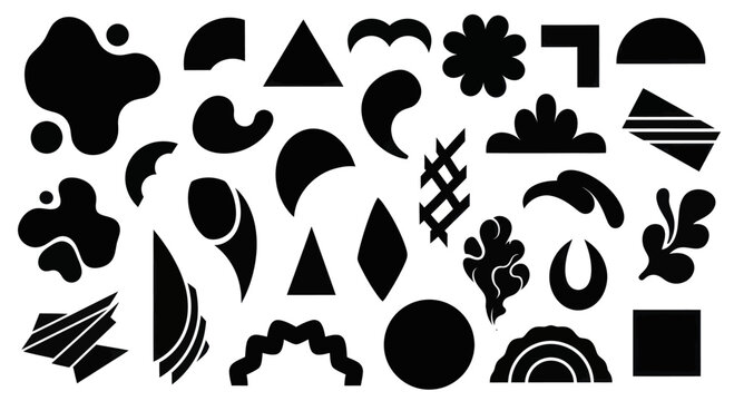 Abstract black shapes collection on white background.