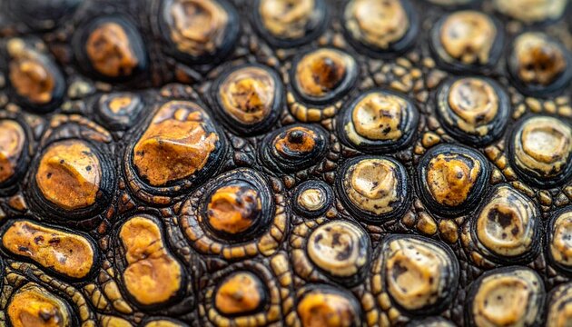 Detailed Close-Up of Reptilian Skin Texture with Circular Scales.