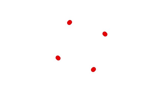 Red geometric motion graphics with animated dashed lines and dots morphing into a cross symbol on a clean white background.