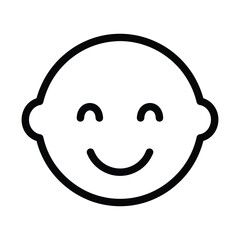 Obraz premium Minimalist baby face icon vector, cute infant head outline with happy smile, simple newborn character line art, black and white toddler avatar for parenting apps and nursery decor