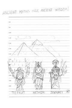 Hand drawn Pencil Illustration, sketch graphics ( no tracing) Ancient Egyptian Mythology Educational Illustration
