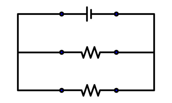 Parallel Electrical Circuit Diagram With Battery and Two Resistors &mdash; Simple Electronics Schematic for Education